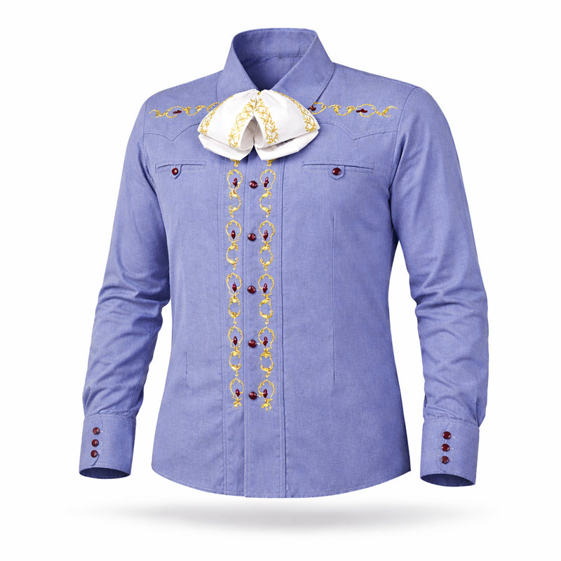 38 (M) Blue Camisa Charra Diseño Bordada