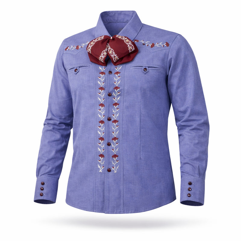 38 (M) Camisa Charro Denim Charra Diseño Bordada