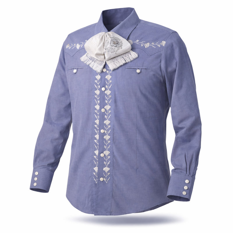 38 (M) Azul Camisa Charra Diseño Bordada