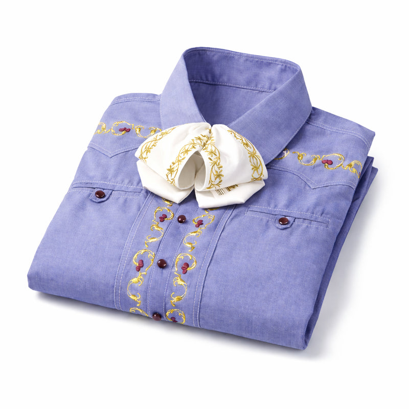 38 (M) Blue Camisa Charra Diseño Bordada