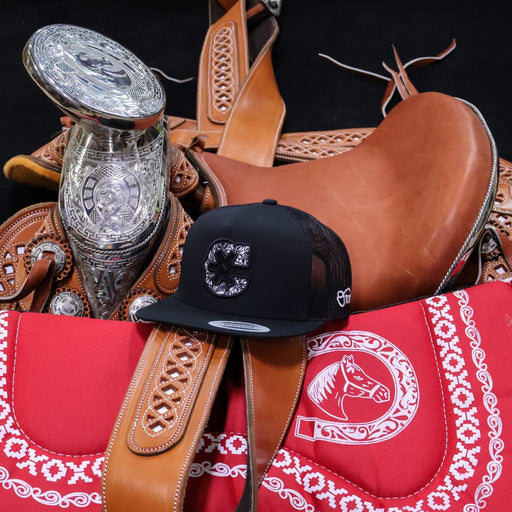 Charros Black "Floral" Trucker Cap - M - Royal Saddles - Charros Original Hats