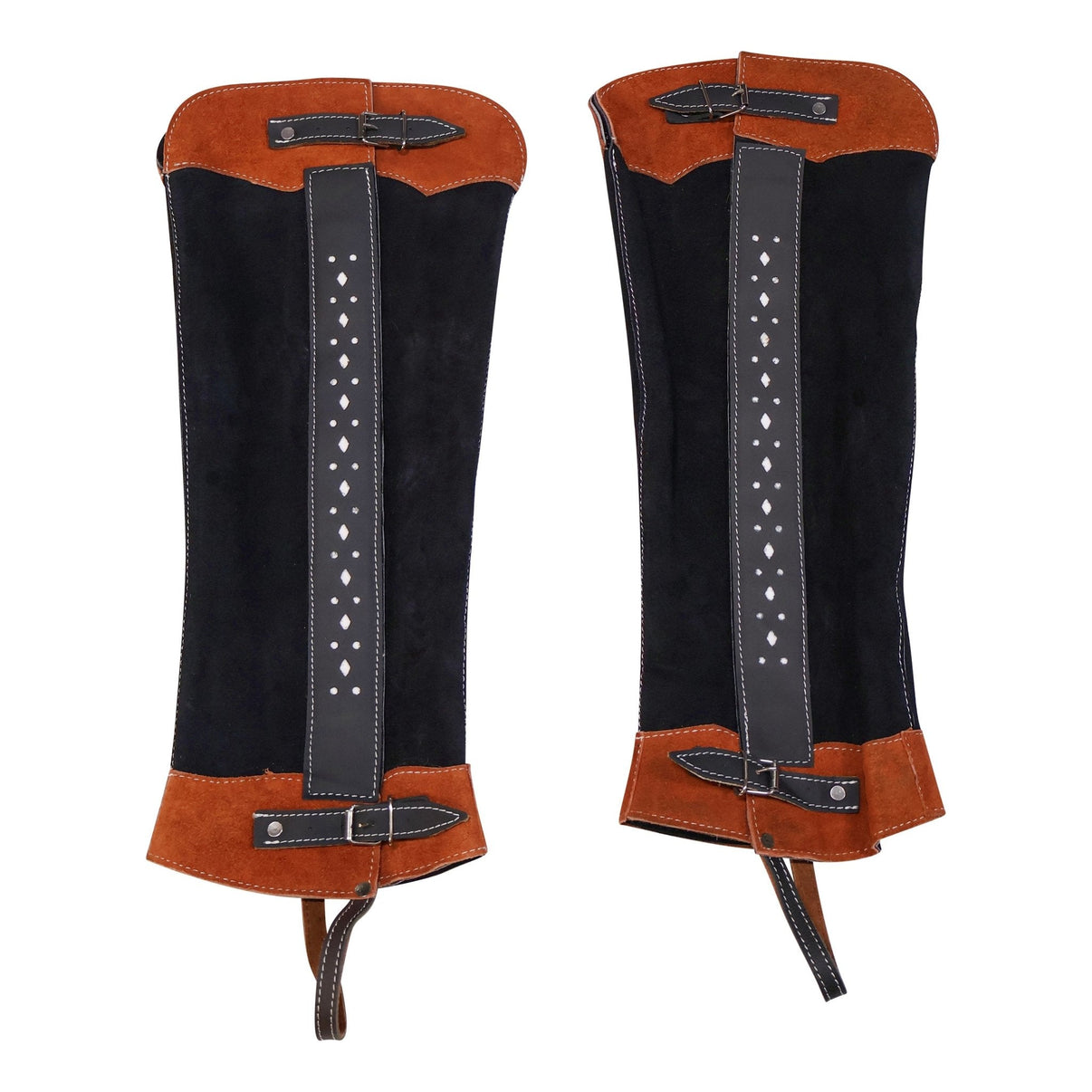 Charros Black Polainas Largas Diseno Long Half Chaps - M - Royal Saddles - Charro Polainas/Chaps
