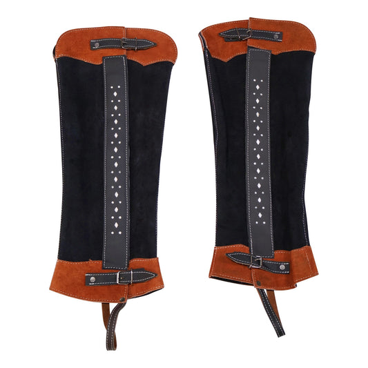 Charros Black Polainas Largas Diseno Long Half Chaps - M - Royal Saddles - Charro Polainas/Chaps