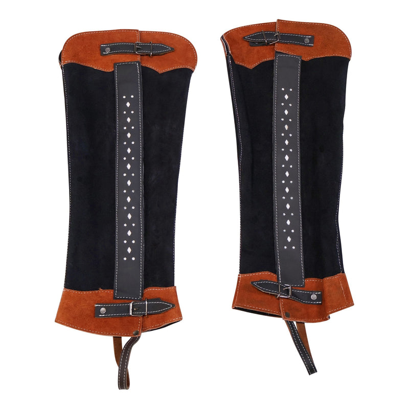 Charros Black Polainas Largas Diseno Long Half Chaps - M - Royal Saddles - Charro Polainas/Chaps