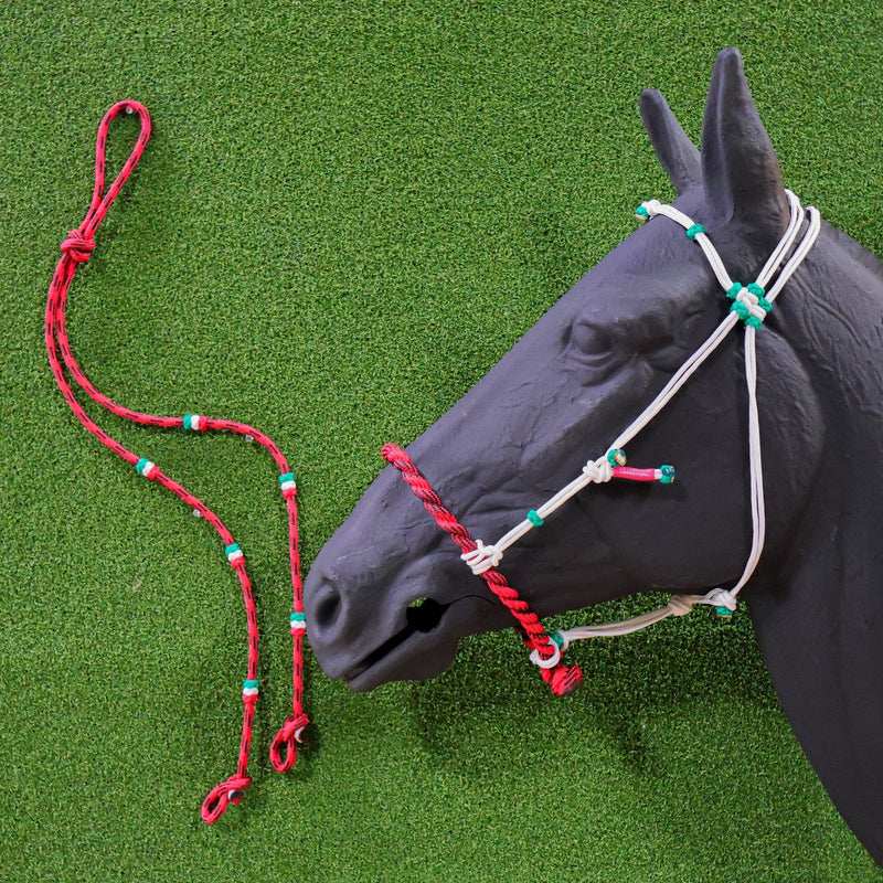 Charros Original MX Red Halter Bosal/Rienda Set - M - Royal Saddles - Charro Bozal