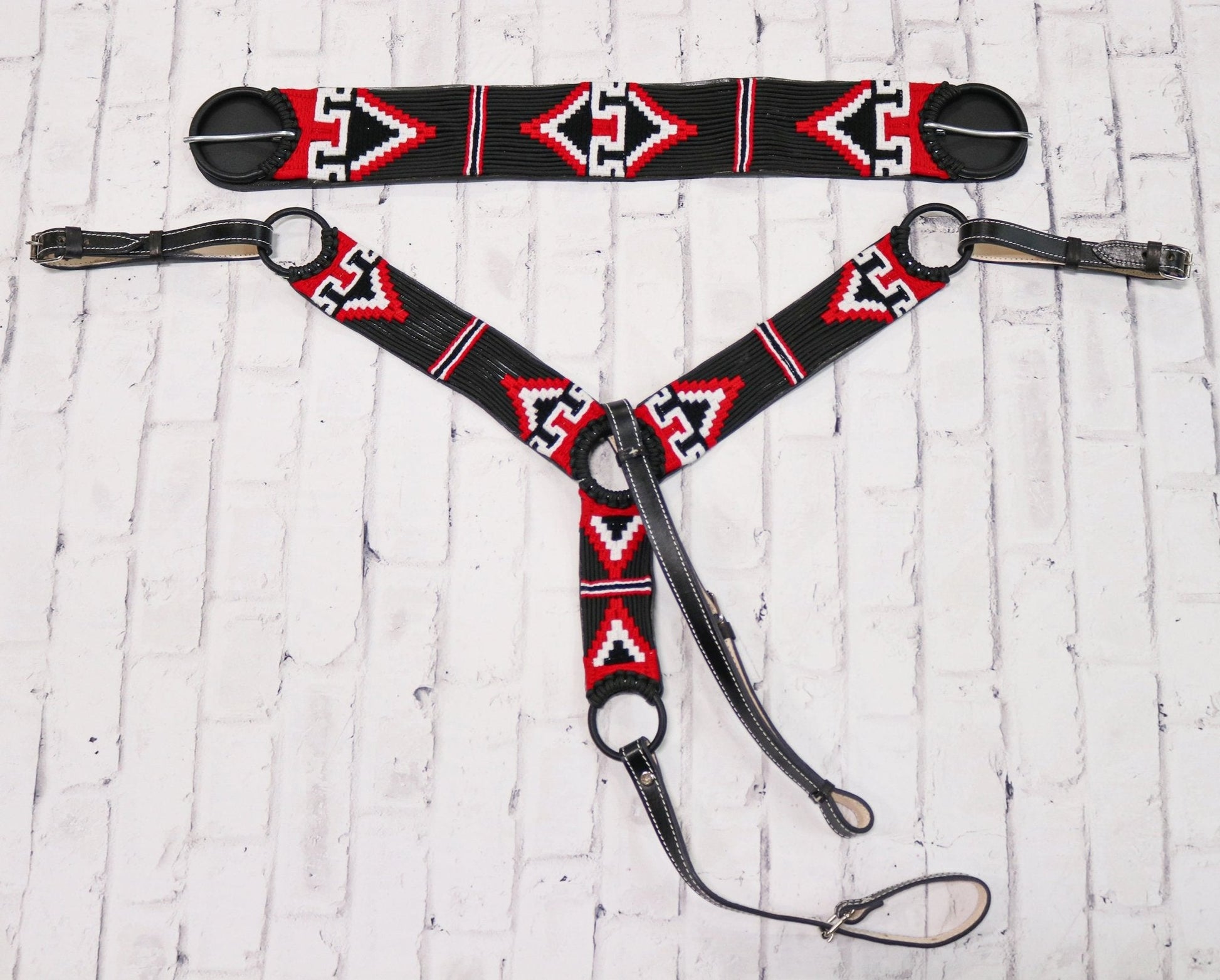 Cherry Red Charro Saddle Pechera / 35" Cincho (SET) - M - Royal Saddles - Charro Breastcollar/Pechera