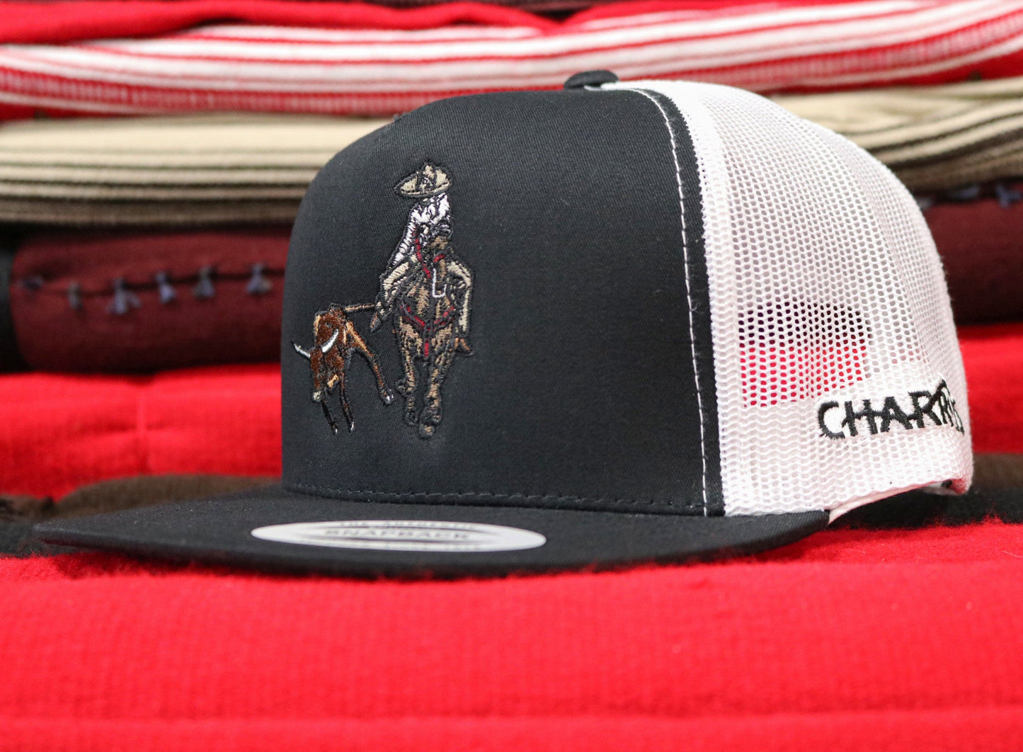 "Colas" Logo Snapback Black Hat - M - Royal Saddles - Charros Original Hats