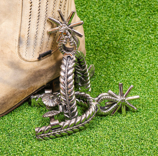 Espuela Doble Torsal Acero Rodaja Diseno Steel Spurs - M - Royal Saddles - Charro Spurs/Espuelas