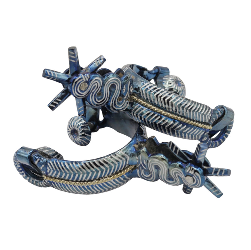Espuelas Azul Mill Rayas Snake Spur Mexican Charro - M - Royal Saddles - Charro Spurs/Espuelas