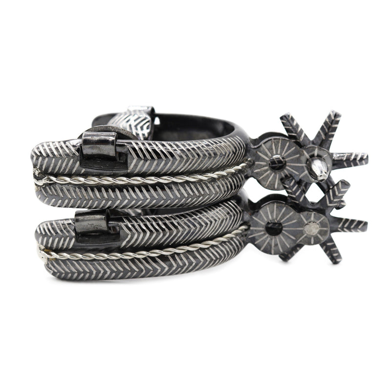 Espuelas Charras Mill Rayas Negras Mexican Black Spurs - M - Royal Saddles - Charro Spurs/Espuelas