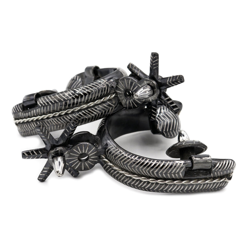 Espuelas Charras Mill Rayas Negras Mexican Black Spurs - M - Royal Saddles - Charro Spurs/Espuelas