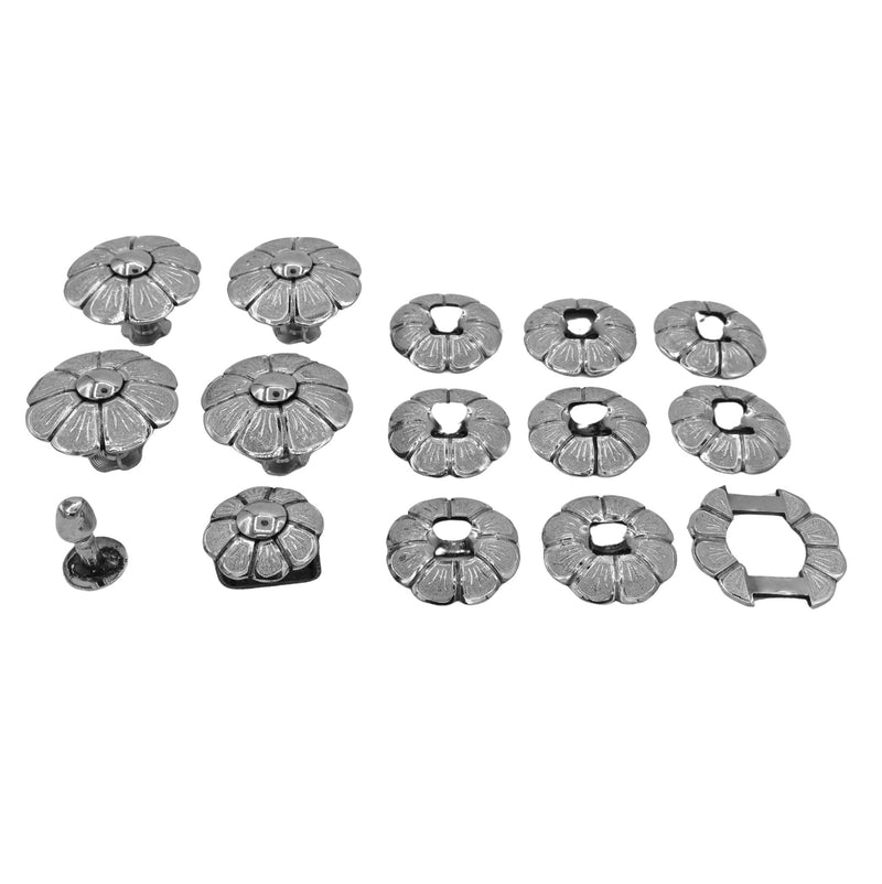 Flor Acero Juego De Chapetones Monturas Charras Stainless Steel - M - Royal Saddles - Charro Saddle Parts