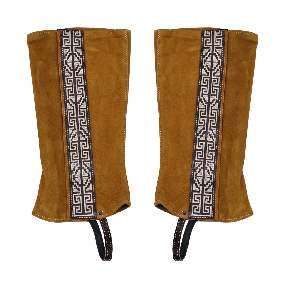 Greca Light Brown Mexican Charras Polainas Half Chaps - M - Royal Saddles - Charro Polainas/Chaps
