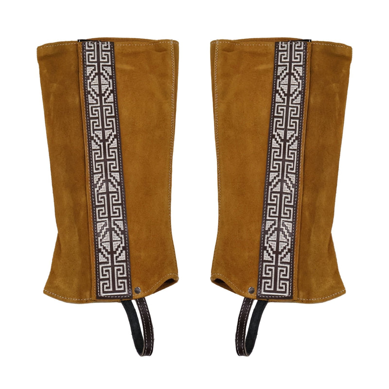 Greca Light Brown Mexican Charras Polainas Half Chaps - M - Royal Saddles - Charro Polainas/Chaps