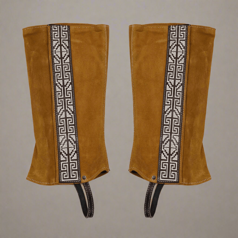Greca Light Brown Mexican Charras Polainas Half Chaps - M - Royal Saddles - Charro Polainas/Chaps