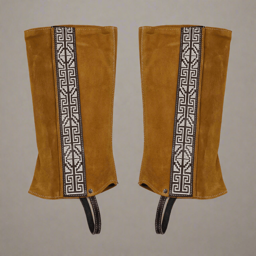 Greca Light Brown Mexican Charras Polainas Half Chaps - M - Royal Saddles - Charro Polainas/Chaps