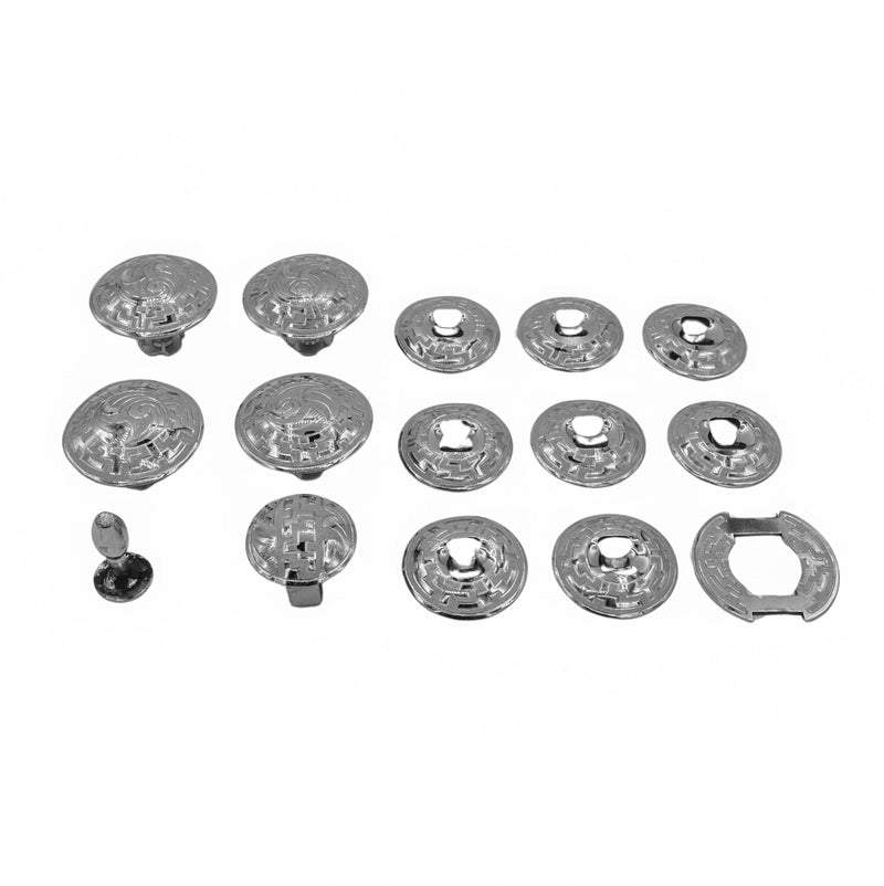 Greca Stainless Steel Juego De Chapetones Acero Monturas Charras - M - Royal Saddles - Charro Saddle Parts