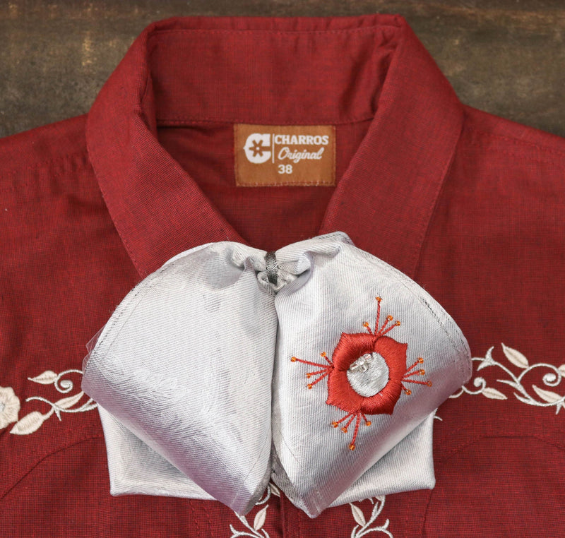 Grey Red Charro Fino Mono Bowtie Flower - M - Royal Saddles - Monos Charros