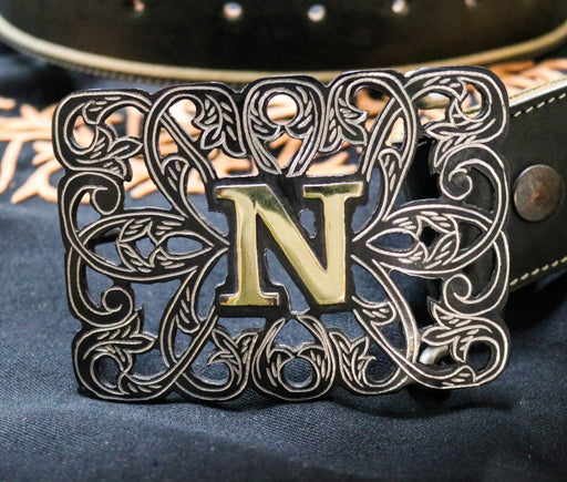 Hebilla Pavonada "N" Negra Charro Buckle - M - Royal Saddles - Belts/Buckles