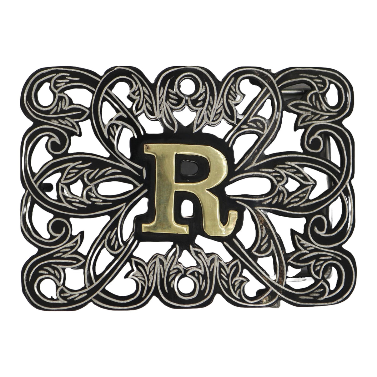 Hebilla Pavonada "R" Negra Charro Buckle - M - Royal Saddles - Belts/Buckles