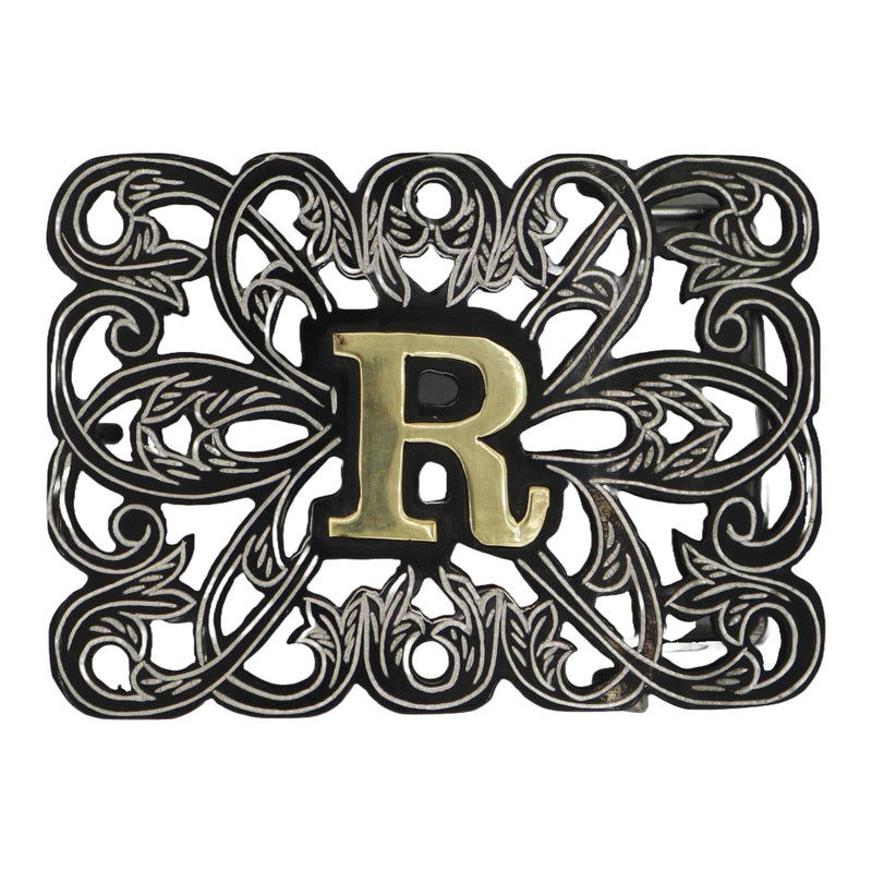 Hebilla Pavonada "R" Negra Charro Buckle - M - Royal Saddles - Belts/Buckles