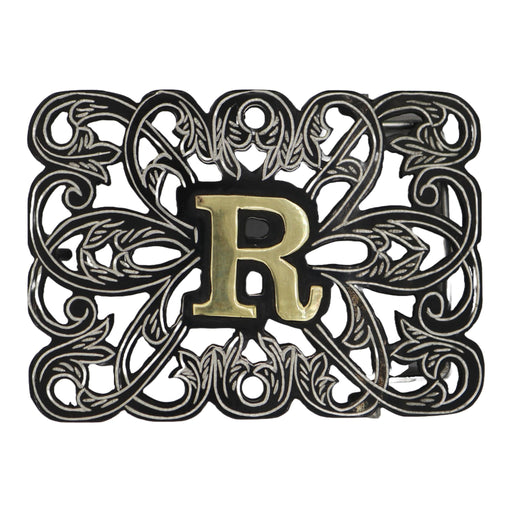 Hebilla Pavonada "R" Negra Charro Buckle - M - Royal Saddles - Belts/Buckles
