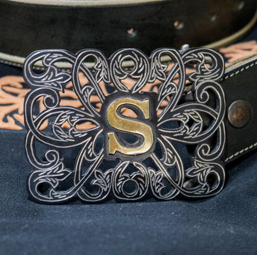 Hebilla Pavonada "S" Negra Charro Buckle - M - Royal Saddles - Belts/Buckles