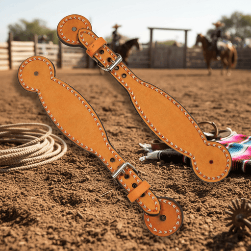 Honey Charro Cosido Spur Straps Correones Espuelas - M - Royal Saddles - Charro Spurs Strap