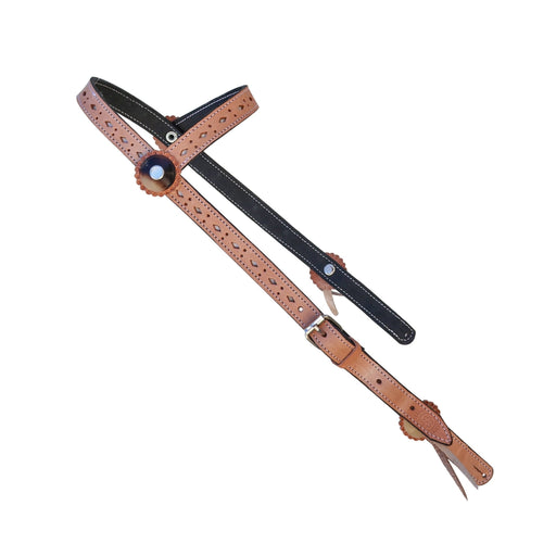 Natural Charro Cabezada Boton Hueso Headstall - M - Royal Saddles - Charro Headstalls/Cabezada