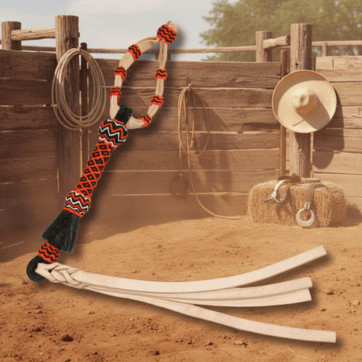 Orange Cuarta Charra Braided Chomite Leather Quirt - M - Royal Saddles - Charro Whips/Cuartas