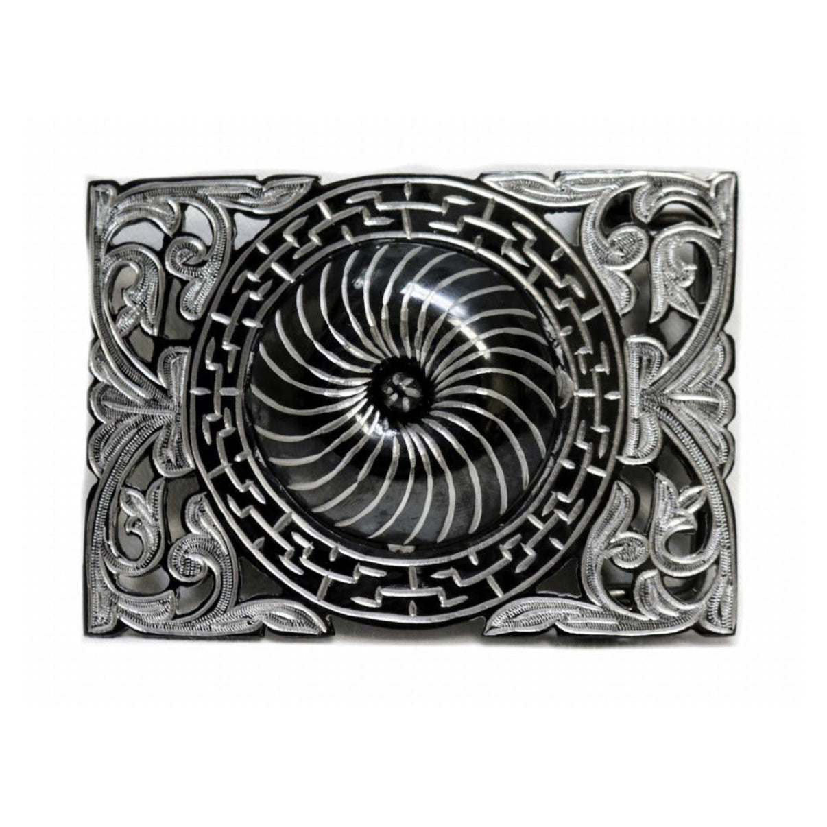 Pavonada Flor Negra Charro Belt Buckle - M - Royal Saddles - Belts/Buckles