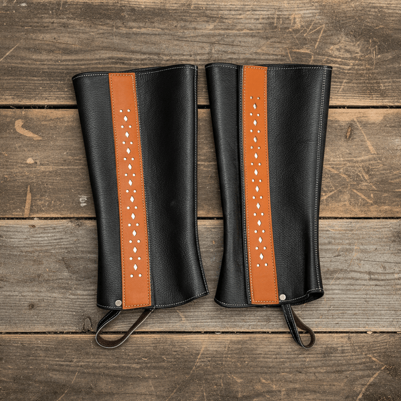 Polainas Black Leather Piel Charra Half Chaps - M - Royal Saddles - Charro Polainas/Chaps