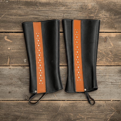 Polainas Black Leather Piel Charra Half Chaps - M - Royal Saddles - Charro Polainas/Chaps