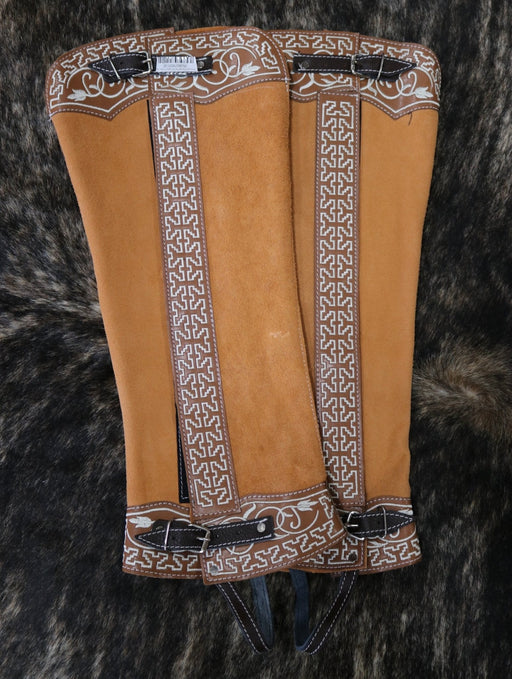 Polainas Charras Piel Bordada Charro Half Leather Chaps - M - Royal Saddles - Charro Polainas/Chaps