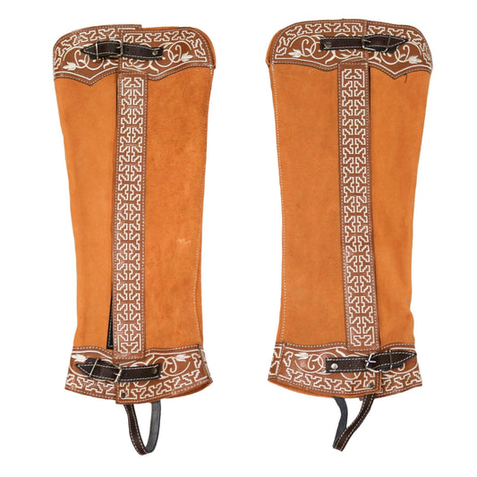 Polainas Charras Piel Bordada Charro Half Leather Chaps - M - Royal Saddles - Charro Polainas/Chaps