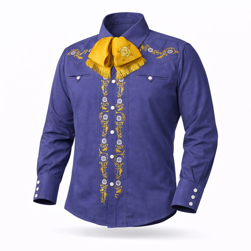 38 (M) Azul Camisa Charra Diseño Bordada