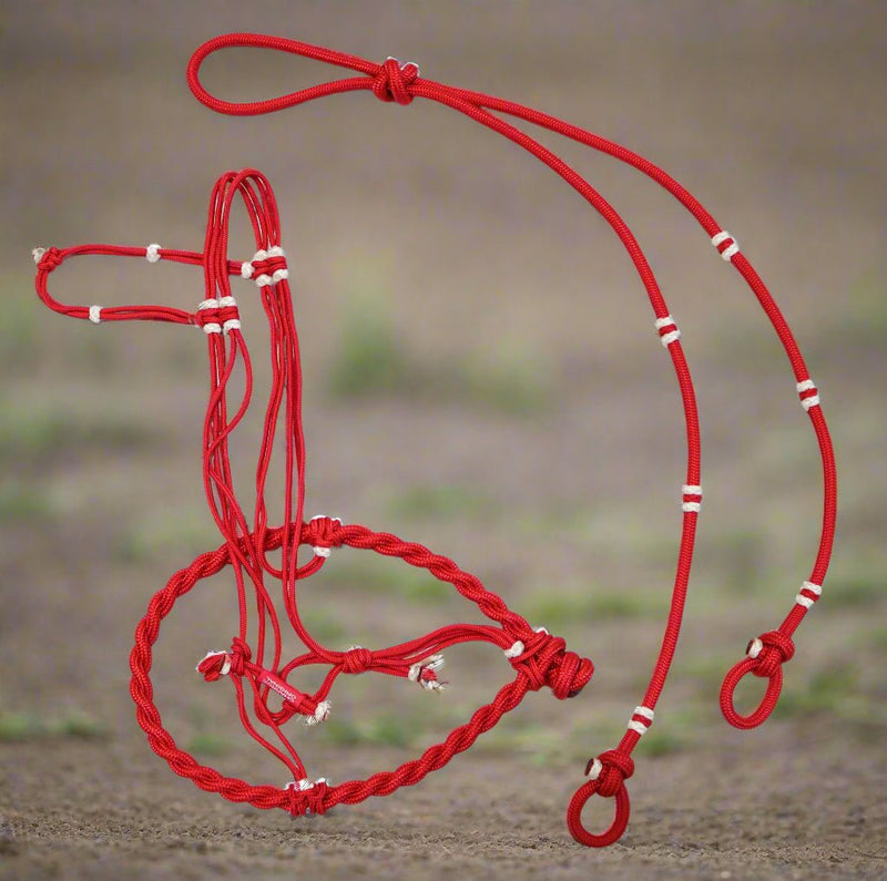 Red Bosalillo Charro De Nylon Horse Bosal Set - M - Royal Saddles - Charro Bozal