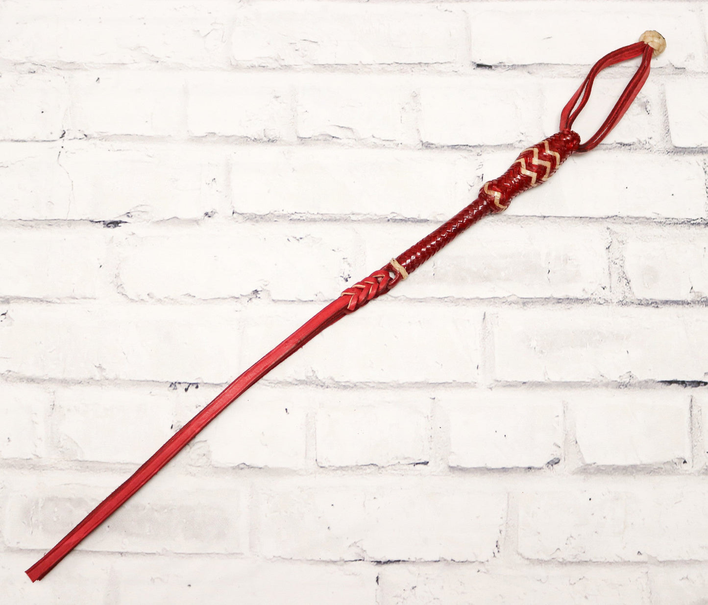 Red Cuarta Cuero Crudo Trenzado Braided Quirt - M - Royal Saddles - Charro Whips/Cuartas