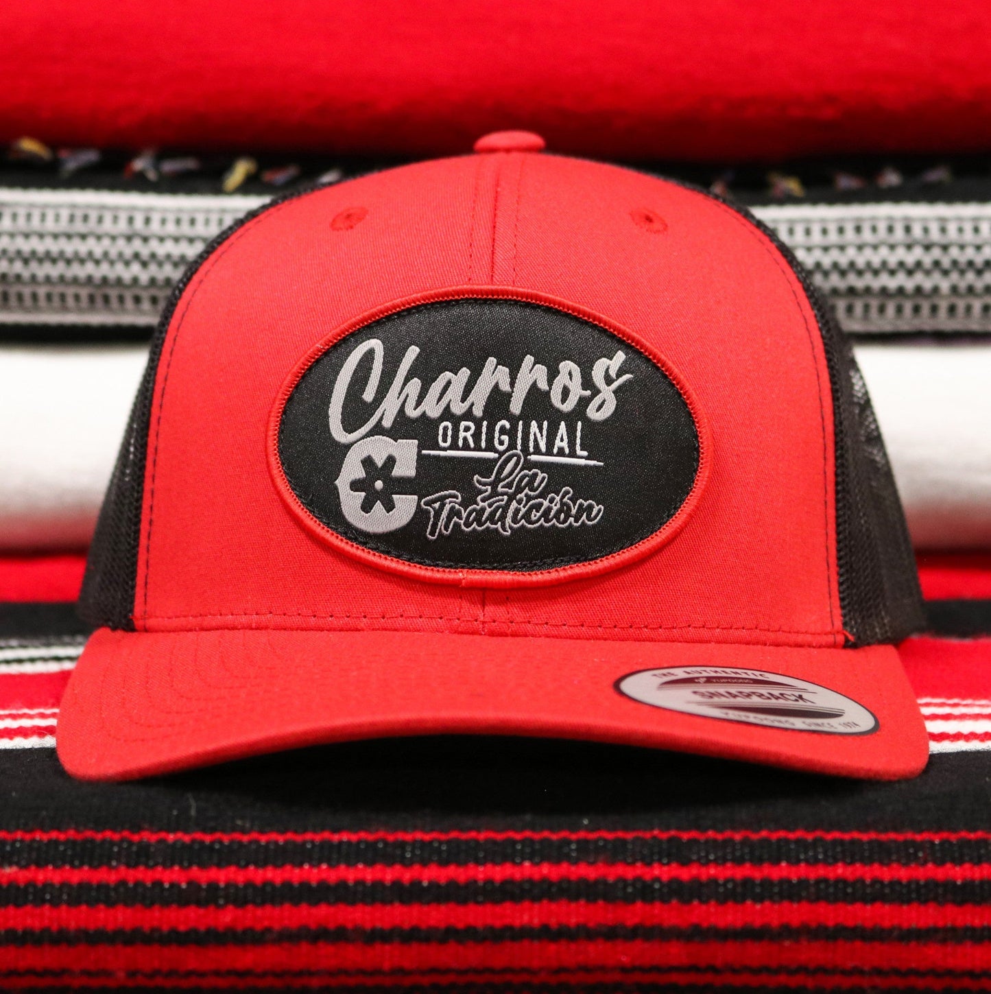 Red "La Tradicion" Patch Curve Bill Snapback - M - Royal Saddles - Charros Original Hats