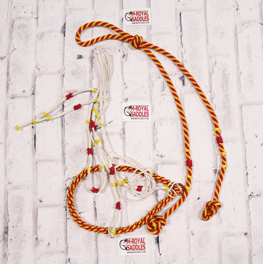 Rojo Yellow Charro Cabresto Bosalillo Bosal Reins Set - M - Royal Saddles - Charro Bozal