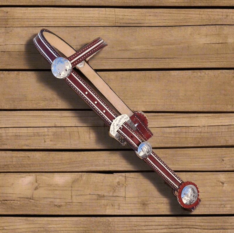 Vino Cabezada Pita Charra Maroon Fina Con Herrajes - M - Royal Saddles - Charro Headstalls/Cabezada