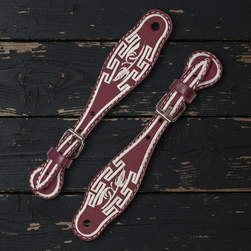 Vino Charro Leather Bordado Espuelas Correones | Mexican Embroidered Spur Straps - M - Royal Saddles - Charro Spurs Strap