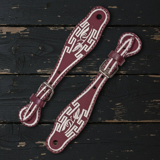 Vino Charro Leather Bordado Espuelas Correones | Mexican Embroidered Spur Straps - M - Royal Saddles - Charro Spurs Strap