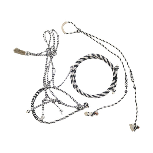 White Black Bosalillo Charro Cotton Bosal Set Lead Rope - M - Royal Saddles - Charro Bozal