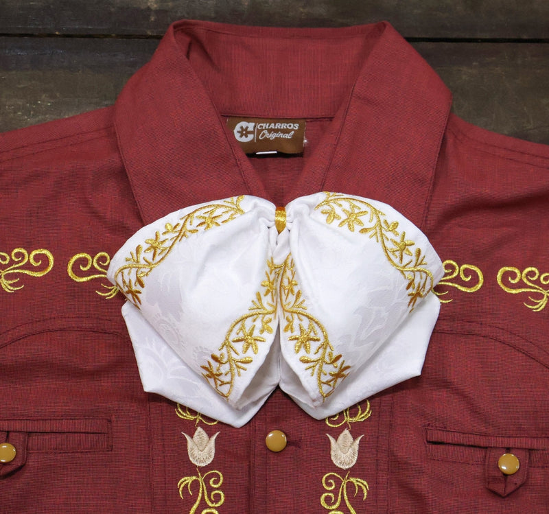 White Charro Mono Bowtie Gold Flor - M - Royal Saddles - Monos Charros