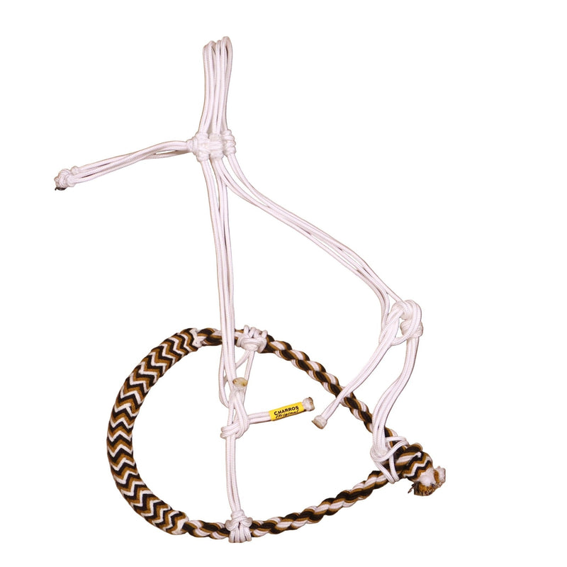 White Tri Cabresto Bosal Charro Trenzado Horse Braided - M - Royal Saddles - Charro Bozal