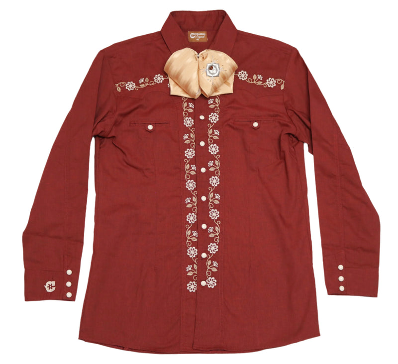 Maroon Camisa Charra Diseño Charreria