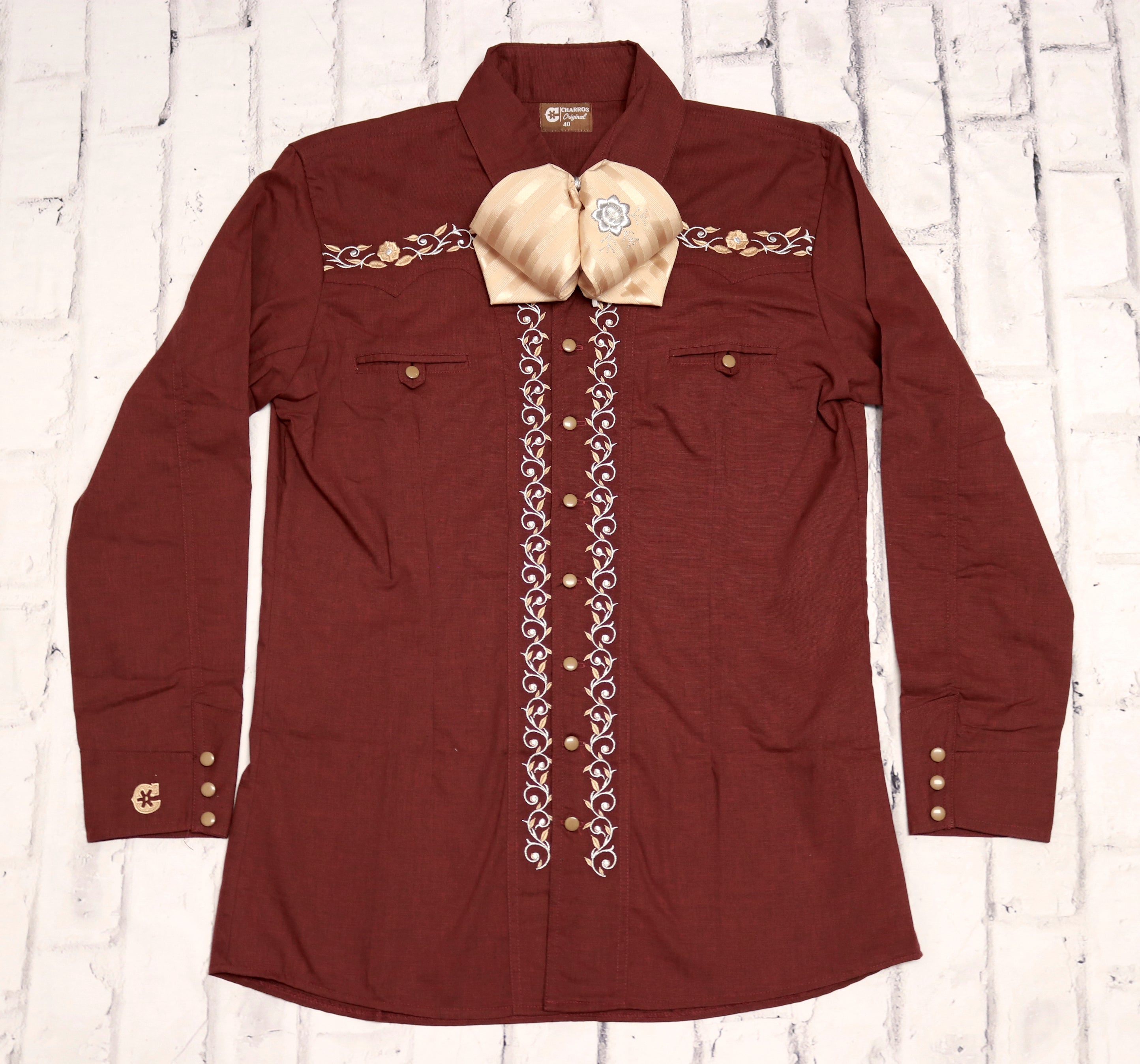 Charro Dress Shirt Maroon Camisa Charra Diseño Estampado – Charros Original