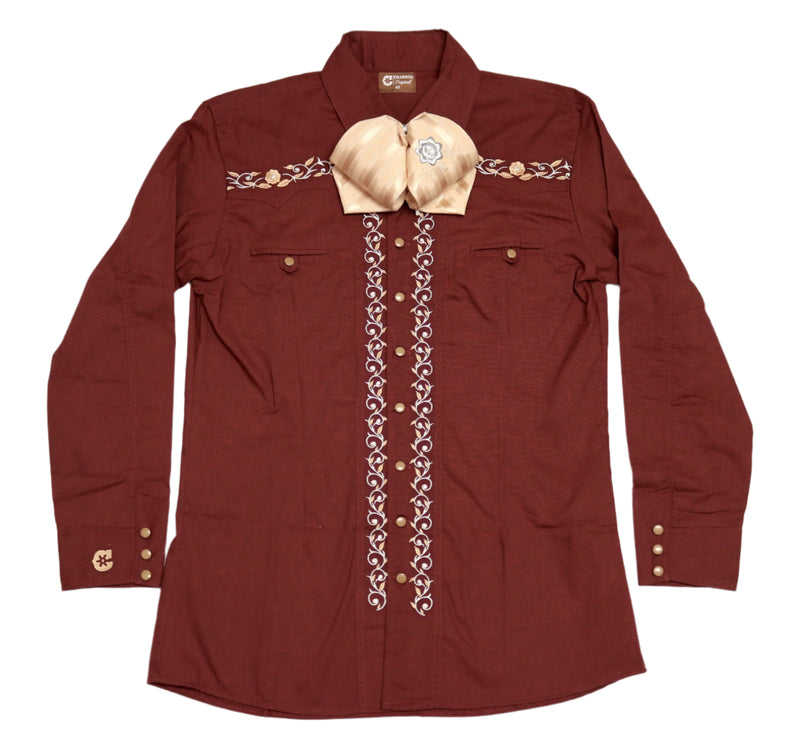 Charro Dress Shirt Maroon Camisa Charra Diseño Estampado
