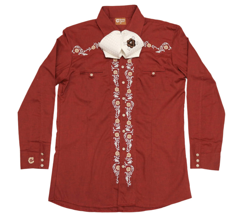 Charro Maroon Camisa Charra Diseño Estampado Charreria